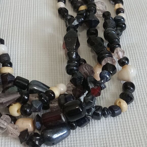 Black & Brown Assorted Beads Adjustable Multi-Strand Layered Statement Necklace - Picture 4 of 12